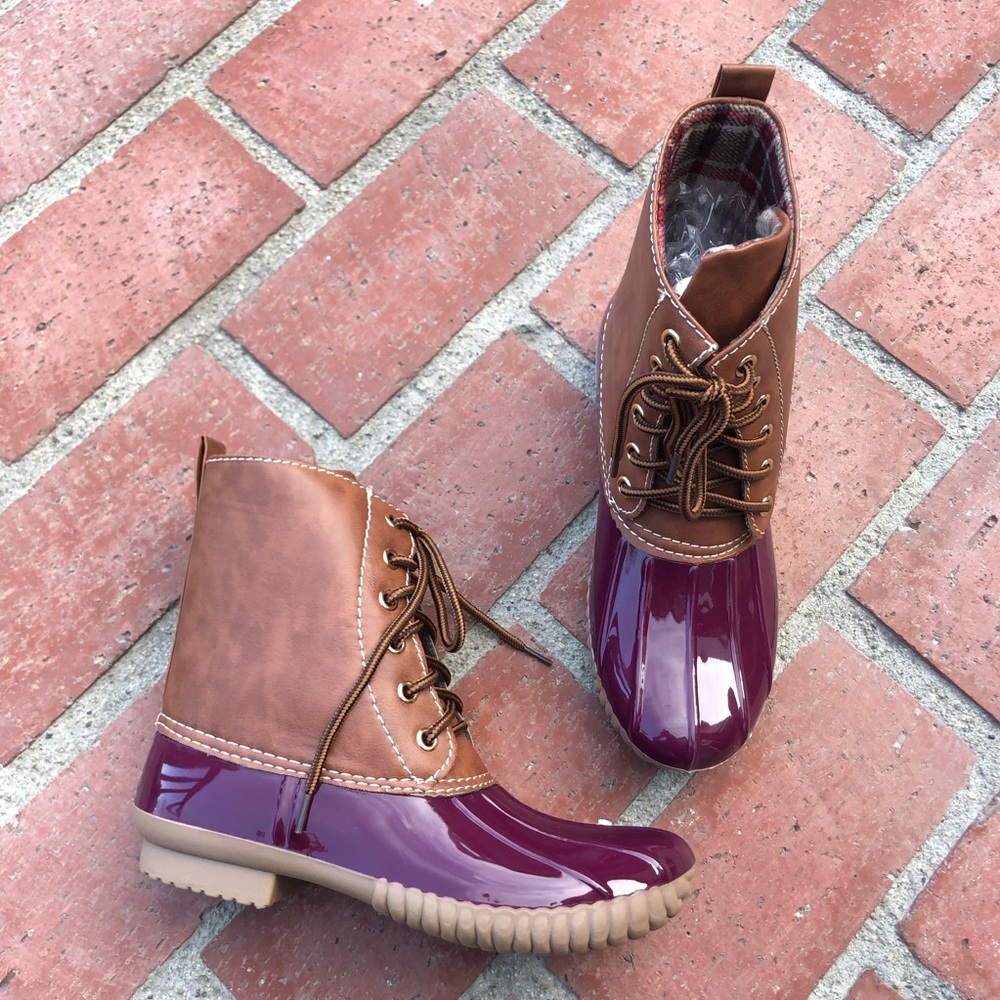 Duck Rubber Rain Ankle Lace Up Booties Rainboots - Picture 2 of 6